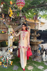 Beige Pure Tussal Silk Ensemble