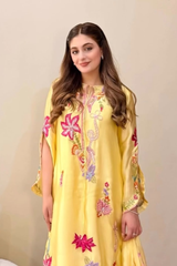 Solea New Silk Kaftan Set – Yellow Embroidered 2 & 3 Pieces