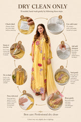 Solea New Silk Kaftan Set – Yellow Embroidered 2 & 3 Pieces