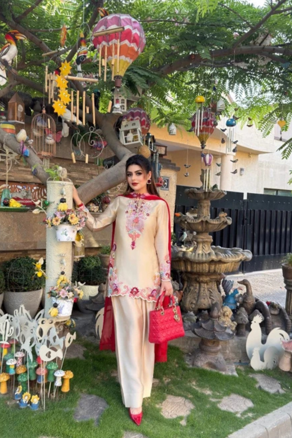 Beige Pure Tussal Silk Ensemble