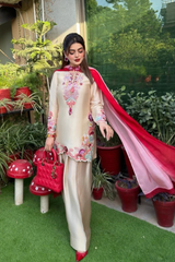Beige Pure Tussal Silk Ensemble