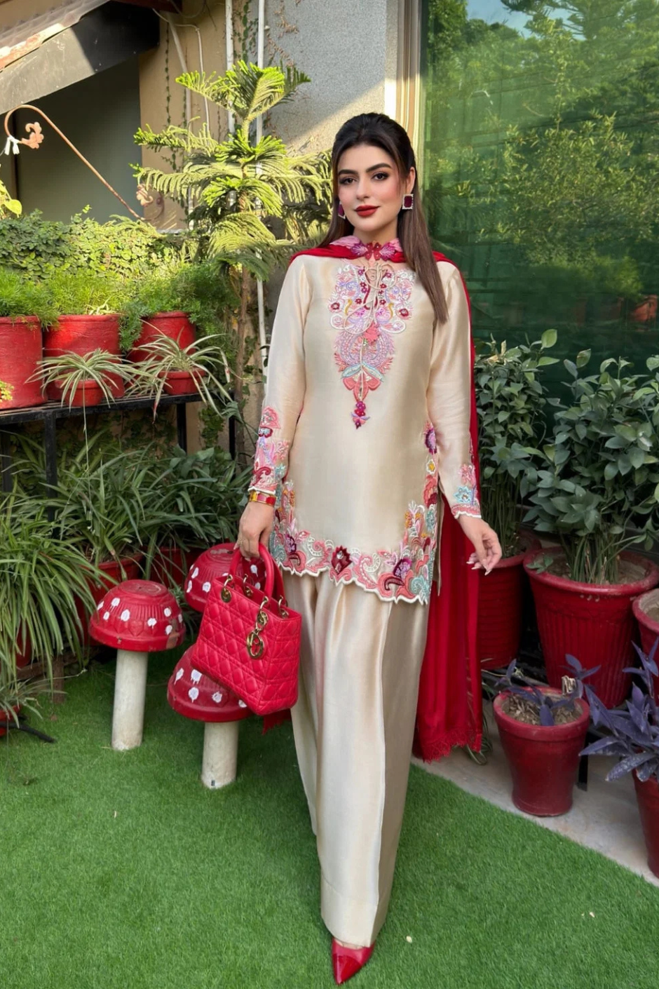 Beige Pure Tussal Silk Ensemble