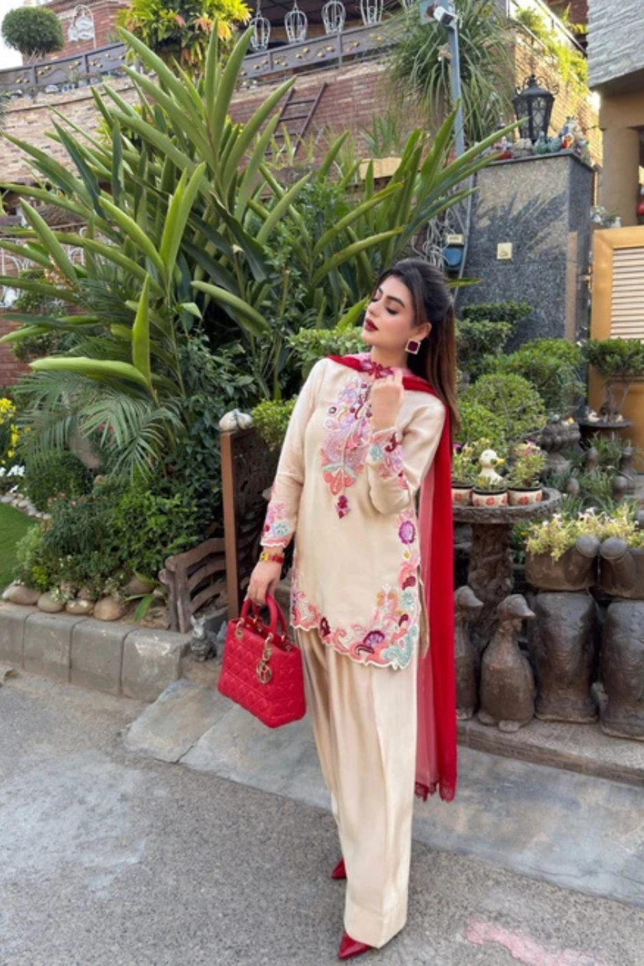 Beige Pure Tussal Silk Ensemble