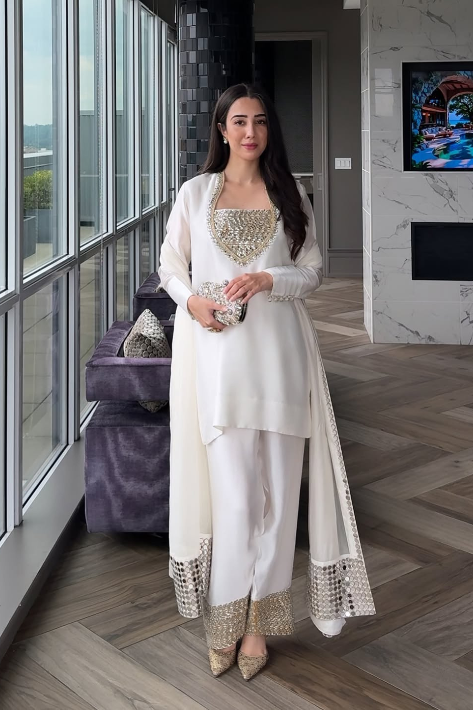 Chandni Half-White & Gold Farshi Set