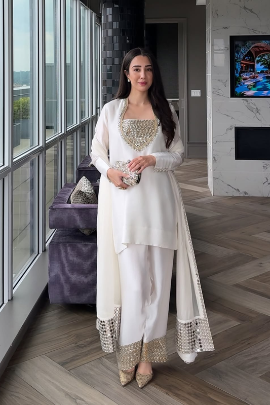 Chandni Half-White & Gold Farshi Set