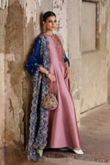 Mehwar - Silk Kurta Set with Navy Dupatta
