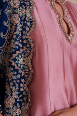 Mehwar - Silk Kurta Set with Navy Dupatta