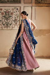 Mehwar - Silk Kurta Set with Navy Dupatta