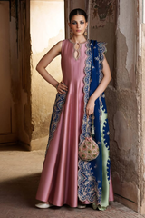 Mehwar - Silk Kurta Set with Navy Dupatta