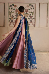 Mehwar - Silk Kurta Set with Navy Dupatta