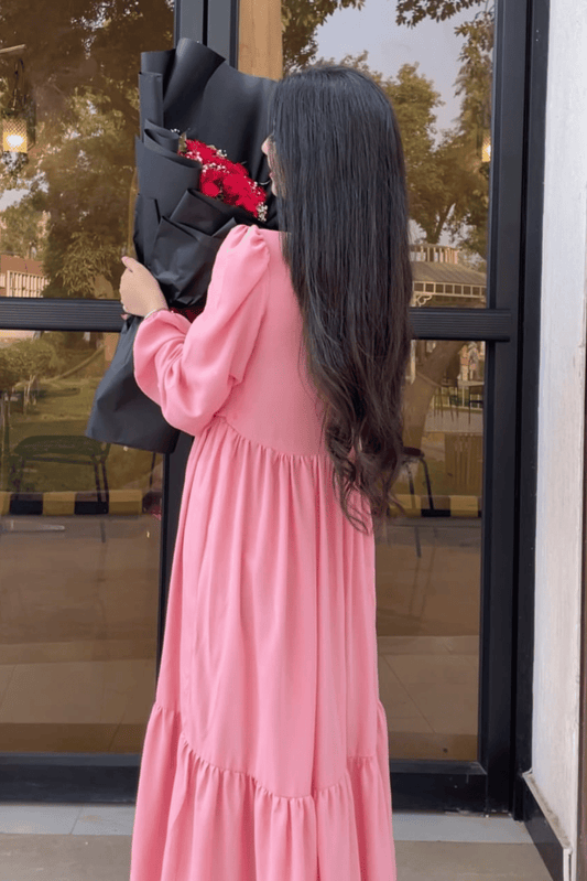 Blush Pink Crinkle Chiffon Tiered maxi