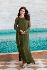 Mehru - Dark Green Rhinestone Bamber Chiffon Set