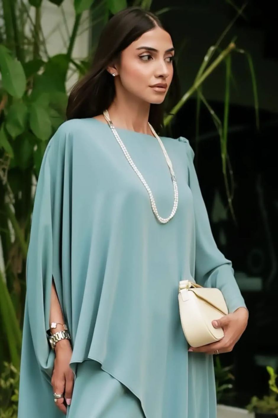 Elan - Sage Green Asymmetric Twill-Crepe Co-Ord Set