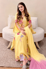 Solea New Silk Kaftan Set – Yellow Embroidered 2 & 3 Pieces