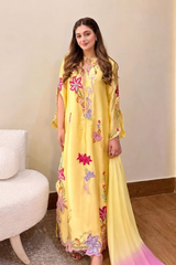 Solea New Silk Kaftan Set – Yellow Embroidered 2 & 3 Pieces