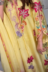 Solea New Silk Kaftan Set – Yellow Embroidered 2 & 3 Pieces