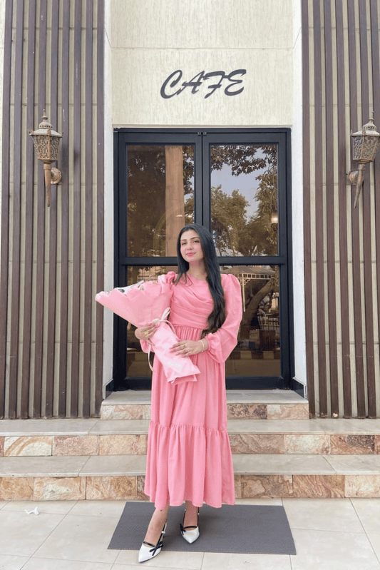 Blush Pink Crinkle Chiffon Tiered maxi
