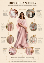 Mina – Blush Pink Pure Silk Kaftan & Trouser with Silver Hand Work Patch