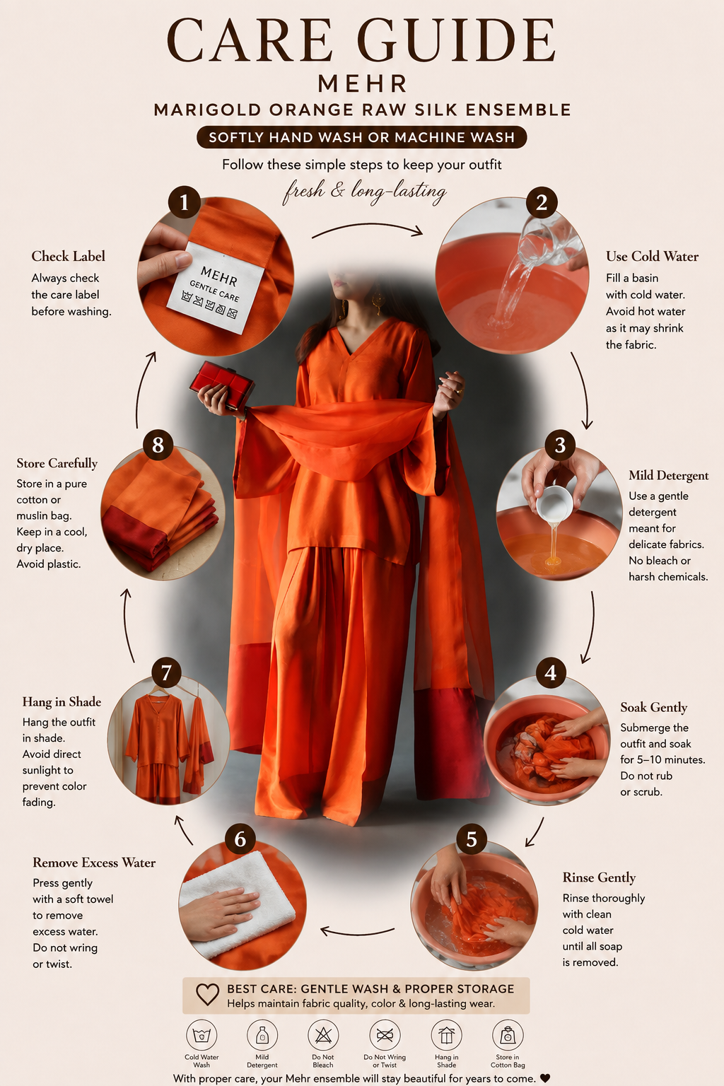Mehr – Marigold Orange Raw Silk Farshi Shalwar Kameez with Organza Dupatta