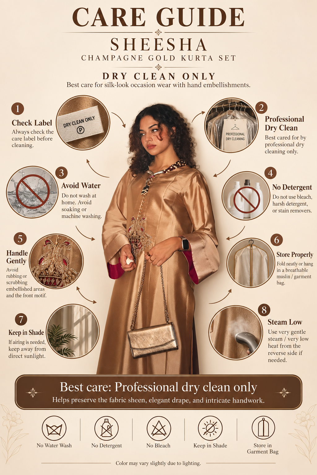 Sheesha Champagne Gold Kurta Set – A-Line Silk-Look Kurta with Wide-Leg Trousers