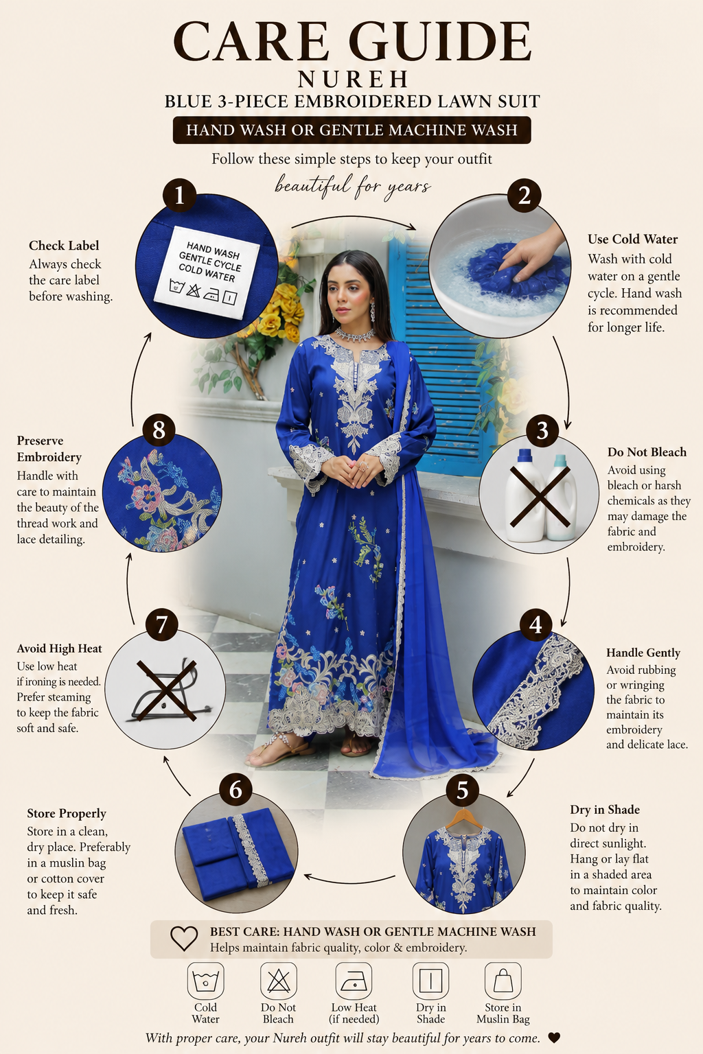Nureh Semi-Formal Lawn – 3-Piece Embroidered Suit with Chiffon Dupatta