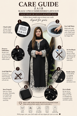 Zaib Semi-Formal Lawn – Black 3-Piece Embroidered Suit with Bamber Chiffon Dupatta