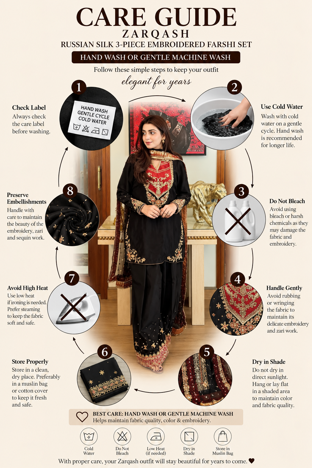 Zarqash Russian Silk 3-Piece – Embroidered Farshi Trouser Set with Zari Dupatta