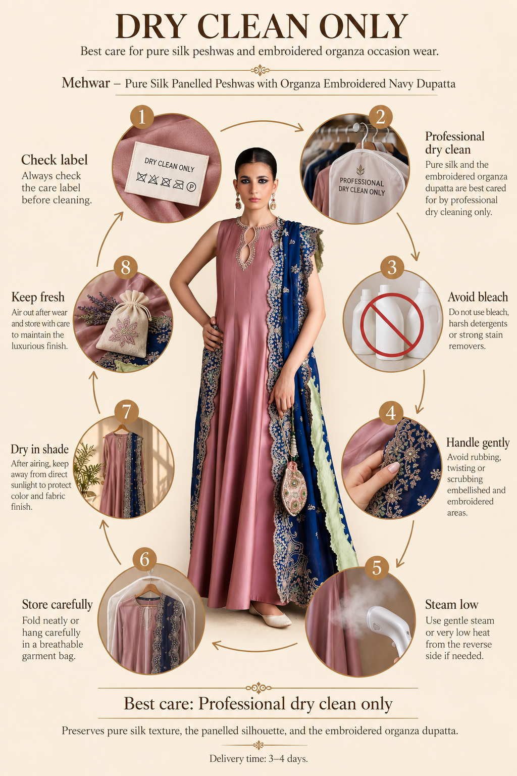 Mehwar – Pure Silk Panelled Peshwas with Organza Embroidered Navy Dupatta