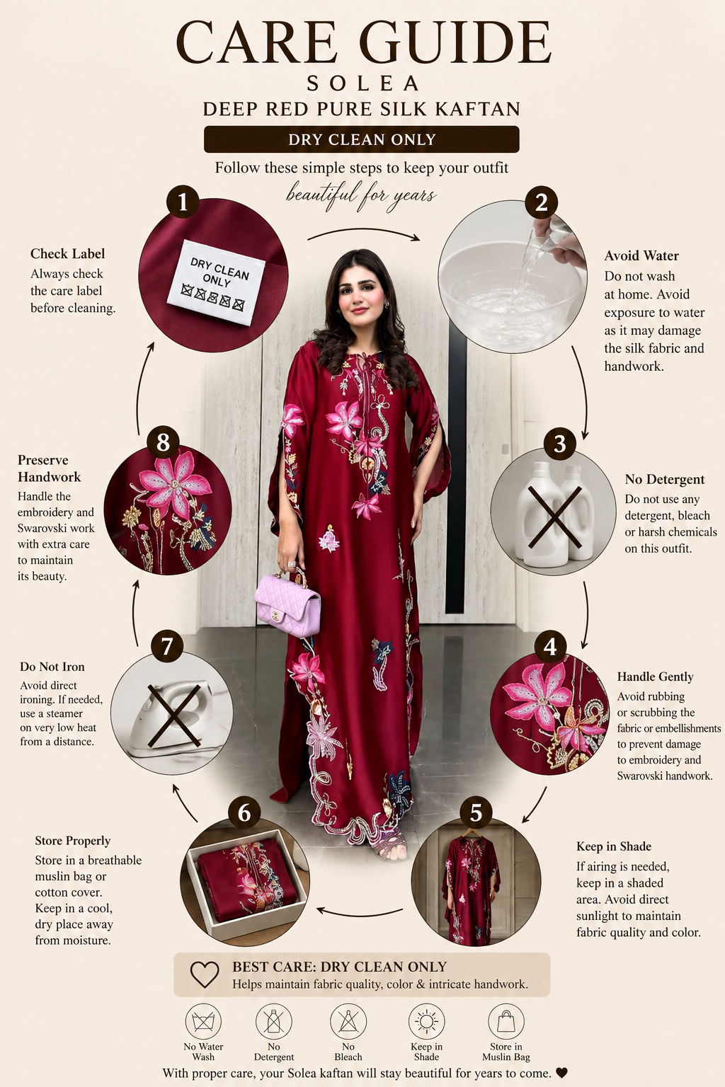 Solea Deep Red Pure Silk Kaftan – Multicolour Embroidery & Seroski Handwork