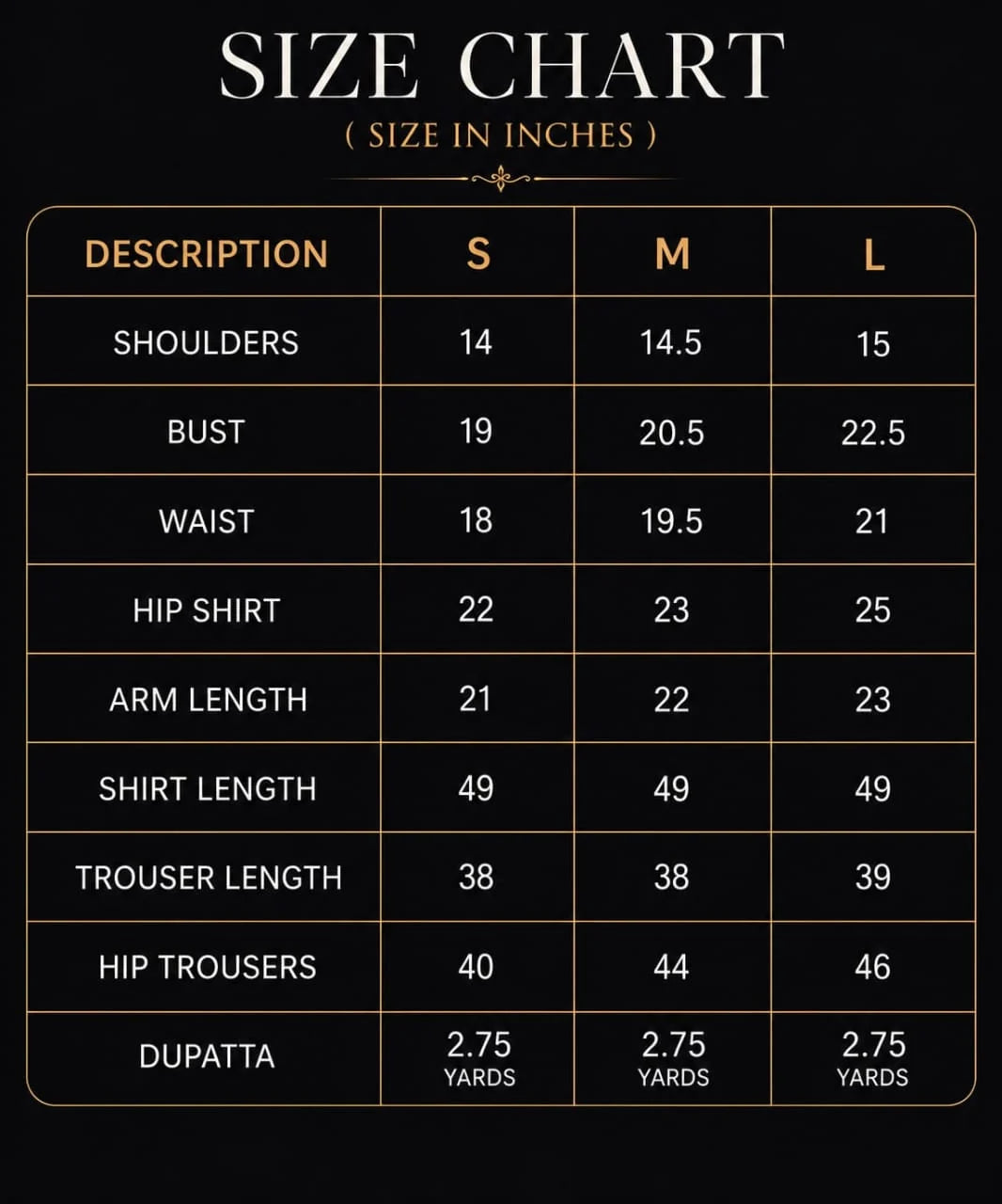 LEON-Fabric Crep Georget size chart