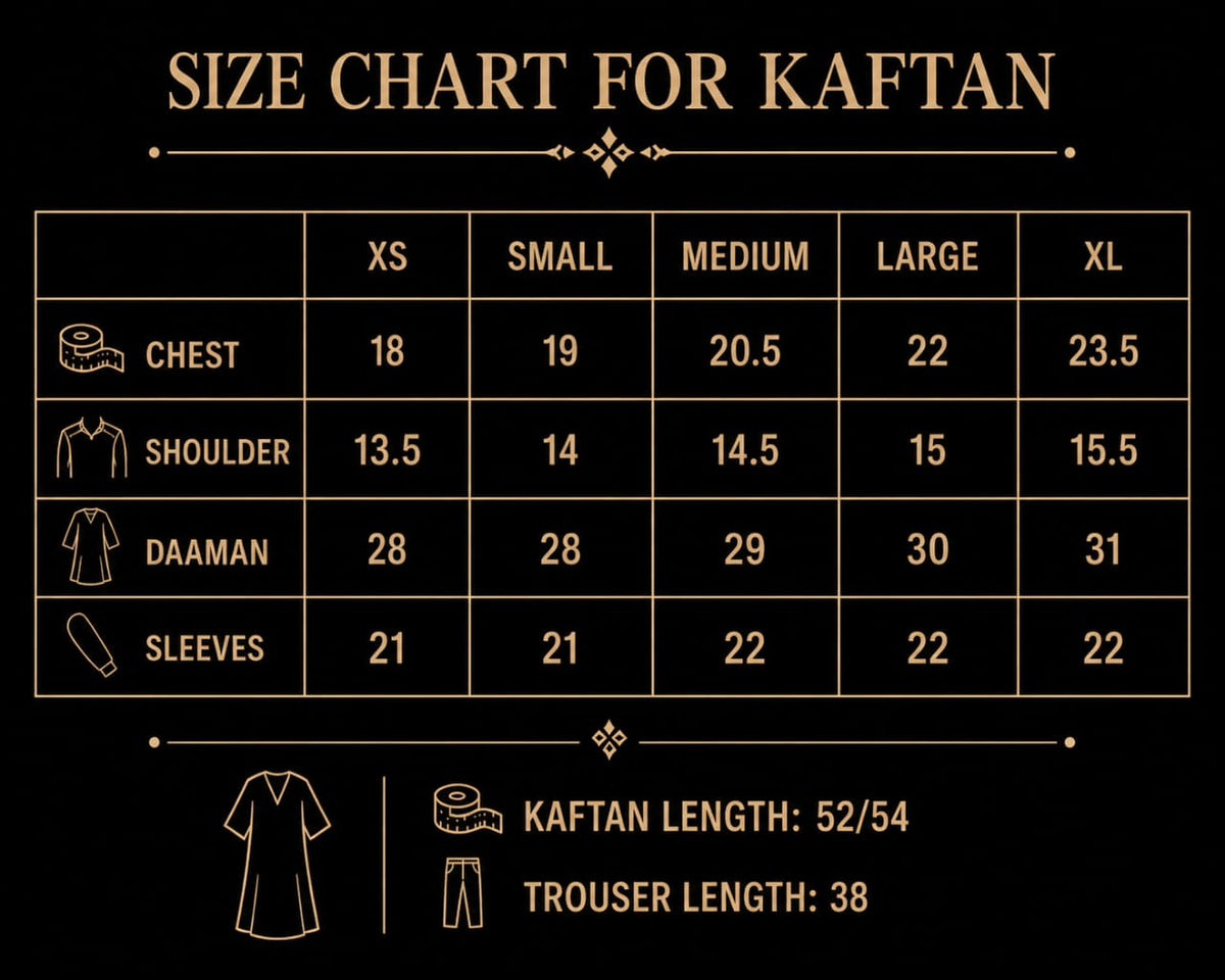 SOLEA - Deep Red  Kaftan size chart