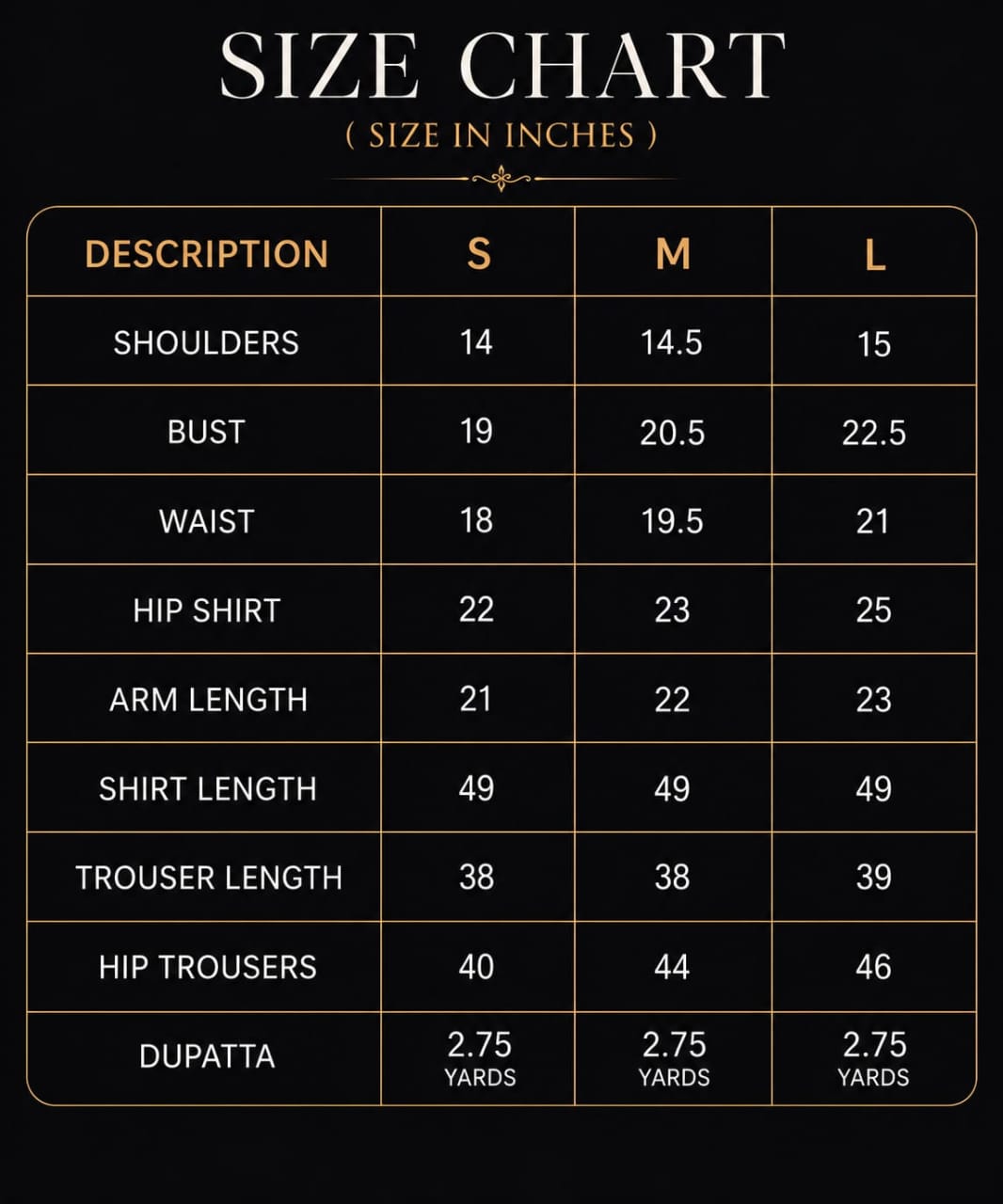 Zaib Semi-Formal Lawn size chart