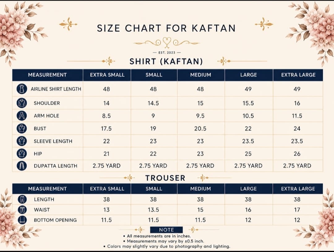 Sheesha Champagne Gold Kurta Set size chart